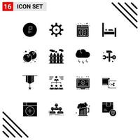 16 Universal Solid Glyph Signs Symbols of coconut people resources hotel browser Editable Vector Design Elements