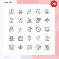 Mobile Interface Line Set of 25 Pictograms of graph business affirmations cloths beach Editable Vector Design Elements