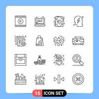 16 Line Black Icon Pack Outline Symbols for Mobile Apps isolated on white background 16 Icons Set vector