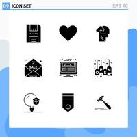 Universal Icon Symbols Group of 9 Modern Solid Glyphs of monitor sale favorite discount mind Editable Vector Design Elements