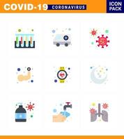 coronavirus 9 conjunto de iconos de color plano sobre el tema de la epidemia de corona contiene iconos como el virus del músculo batido capa de mano coronavirus viral 2019nov elementos de diseño de vectores de enfermedades