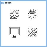 4 User Interface Line Pack of modern Signs and Symbols of balance screen electric hardware fun Editable Vector Design Elements