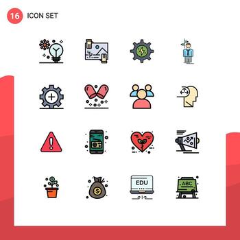grupo de 16 líneas llenas de colores planos modernas establecidas para la elección de decisiones flecha de imagen elementos de diseño de vectores creativos editables solares