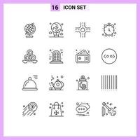 Group of 16 Outlines Signs and Symbols for towels relaxation crossroad relax timepiece Editable Vector Design Elements