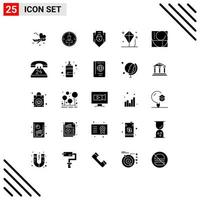 Group of 25 Modern Solid Glyphs Set for kite child personal web security password Editable Vector Design Elements