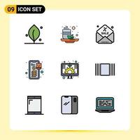 Filledline Flat Color Pack of 9 Universal Symbols of screen growth sale digital payment Editable Vector Design Elements