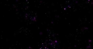 Abstract dark blue purple frame with flying glittering digital hi-tech particles with blur effect and bokeh on black background. Screensaver beautiful photo