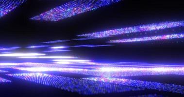 Abstract background blue from futuristic hi-tech rectangles of pixel particles flying with glow effect and background blur, screensaver photo
