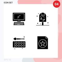 4 Thematic Vector Solid Glyphs and Editable Symbols of computer back to school imac pop drawing Editable Vector Design Elements