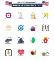 Paquete plano de 16 estados unidos de signos y símbolos del día de la independencia de comer bolsa al aire libre partido camping editable elementos de diseño vectorial del día de estados unidos vector