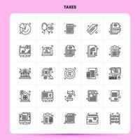OutLine 25 Taxes Icon set Vector Line Style Design Black Icons Set Linear pictogram pack Web and Mobile Business ideas design Vector Illustration