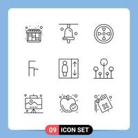 Outline Pack of 9 Universal Symbols of green lift wind group foreign Editable Vector Design Elements