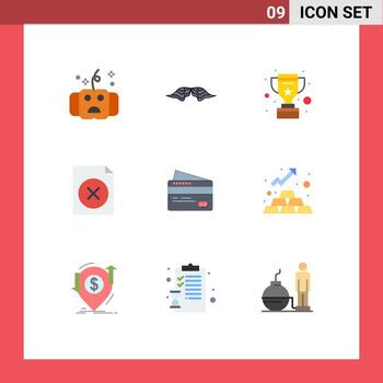 9 User Interface Flat Color Pack of modern Signs and Symbols of card document male delete win Editable Vector Design Elements