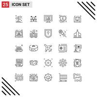 Stock Vector Icon Pack of 25 Line Signs and Symbols for label discount desk day screen Editable Vector Design Elements