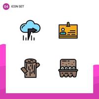 Filledline Flat Color Pack of 4 Universal Symbols of cloud wood id badge cooking Editable Vector Design Elements