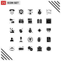 Pack of 25 Modern Solid Glyphs Signs and Symbols for Web Print Media such as research media estate market laser Editable Vector Design Elements