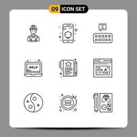 Set of 9 Modern UI Icons Symbols Signs for house document keyboard support laptop Editable Vector Design Elements