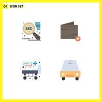 Group of 4 Flat Icons Signs and Symbols for search engine medical add wallet car Editable Vector Design Elements
