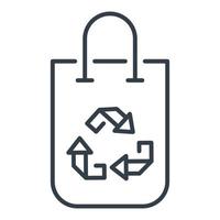 icono vectorial aislado de bolsa de plástico o bolsa de compras con signo de reciclaje. vector