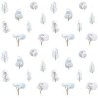 Vector seamless pattern with Cartoon trees in a blue palette, snow-covered winter crown of different shapes