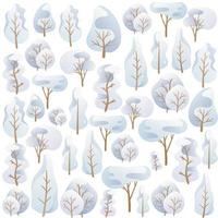 Vector seamless pattern with Cartoon trees in a blue palette, snow-covered winter crown of different shapes