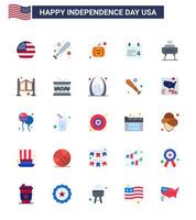 Set of 25 USA Day Icons American Symbols Independence Day Signs for holiday celebration pumpkin barbeque date Editable USA Day Vector Design Elements