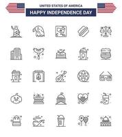 25 USA Line Pack of Independence Day Signs and Symbols of court hotdog usa american world Editable USA Day Vector Design Elements