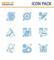 9 Blue coronavirus epidemic icon pack suck as medical care flu tablets medicine viral coronavirus 2019nov disease Vector Design Elements