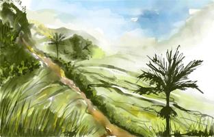 beautiful hills watercolor landscape vector