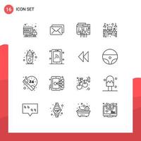 Set of 16 Vector Outlines on Grid for food table currency office computer Editable Vector Design Elements