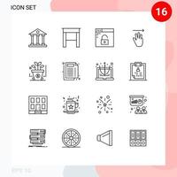 Modern Set of 16 Outlines Pictograph of investment right browser up hand Editable Vector Design Elements