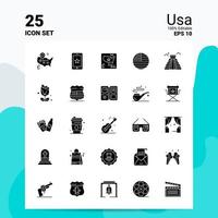 25 Usa Icon Set 100 Editable EPS 10 Files Business Logo Concept Ideas Solid Glyph icon design vector