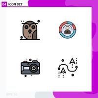 Filledline Flat Color Pack of 4 Universal Symbols of animal personal owl features user Editable Vector Design Elements