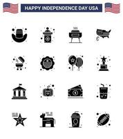 conjunto de 16 iconos del día de estados unidos símbolos americanos signos del día de la independencia para parrilla barbacoa celebración mapa de estados unidos elementos de diseño de vector de día de estados unidos editables