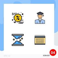 Set of 4 Modern UI Icons Symbols Signs for black friday dermatology promotion graduate skin Editable Vector Design Elements