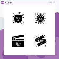 Group of 4 Solid Glyphs Signs and Symbols for board media scary target customer sale Editable Vector Design Elements