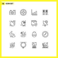 16 User Interface Outline Pack of modern Signs and Symbols of tube science analysis server center Editable Vector Design Elements