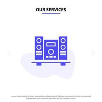 nuestros servicios woofer altavoz música icono de glifo sólido plantilla de tarjeta web vector