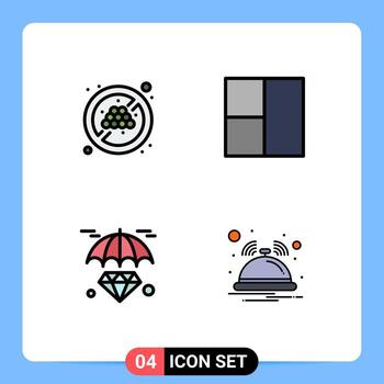 Modern Set of 4 Filledline Flat Colors Pictograph of no diet bell grid hold notification Editable Vector Design Elements