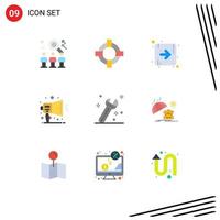 Modern Set of 9 Flat Colors Pictograph of wrench construction arrow ad notification Editable Vector Design Elements