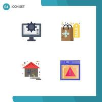 4 User Interface Flat Icon Pack of modern Signs and Symbols of computer greenhouse setting xmas power Editable Vector Design Elements