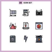 Mobile Interface Filledline Flat Color Set of 9 Pictograms of cubes arts graphic art music Editable Vector Design Elements