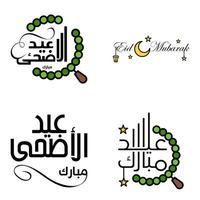 paquete vectorial de letras manuscritas de eid mubarak de 4 caligrafías con estrellas aisladas en fondo blanco para su diseño vector