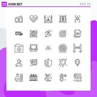 Mobile Interface Line Set of 25 Pictograms of prototype book gift address moon Editable Vector Design Elements