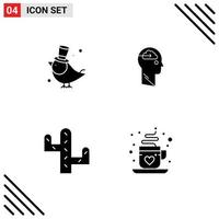 4 User Interface Solid Glyph Pack of modern Signs and Symbols of bird cactus sparrow download coffee Editable Vector Design Elements