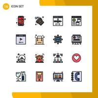 Flat Color Filled Line Pack of 16 Universal Symbols of cart website browser page app Editable Creative Vector Design Elements