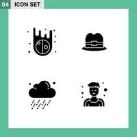 conjunto de 4 iconos de interfaz de usuario modernos símbolos signos para asteroides viento sombrero nube hombre elementos de diseño vectorial editables vector