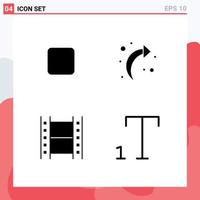 Mobile Interface Solid Glyph Set of 4 Pictograms of box multimedia arrow film subscript Editable Vector Design Elements
