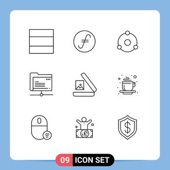 conjunto moderno de 9 esquemas pictográficos de la galería de copas servidor de imágenes criptográficas elementos de diseño vectorial editables vector