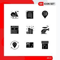 Pack of 9 Modern Solid Glyphs Signs and Symbols for Web Print Media such as candle website american web video Editable Vector Design Elements